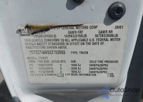 2002 GMC Sierra 1500 Standard z USA, uszkodzony, nr VIN 1GTEC14W92Z153993